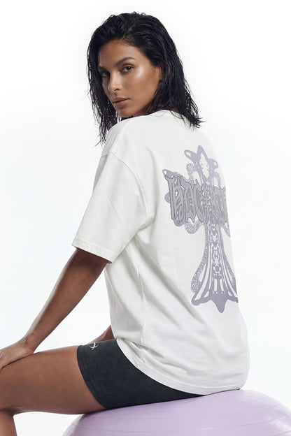 HDEX Baju Korea Olahraga Cross Short Sleeve W White Wanita Fitness