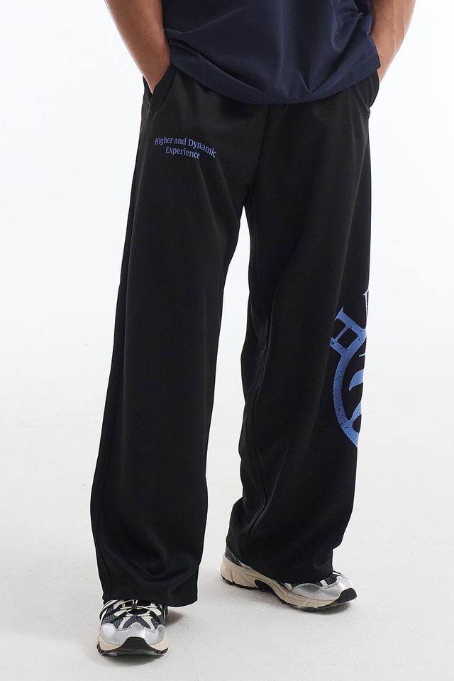 HDEX Celana Korea Olahraga Crown Giant Fit Mesh Wide Pants Black Pria Fitness