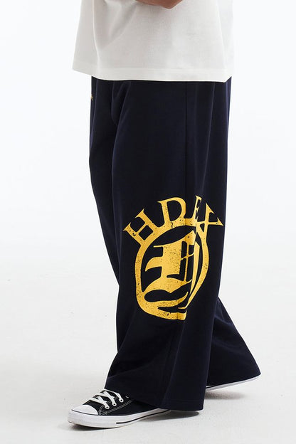 HDEX Celana Korea Olahraga Crown Giant Fit Mesh Wide Pants Navy Pria Fitness