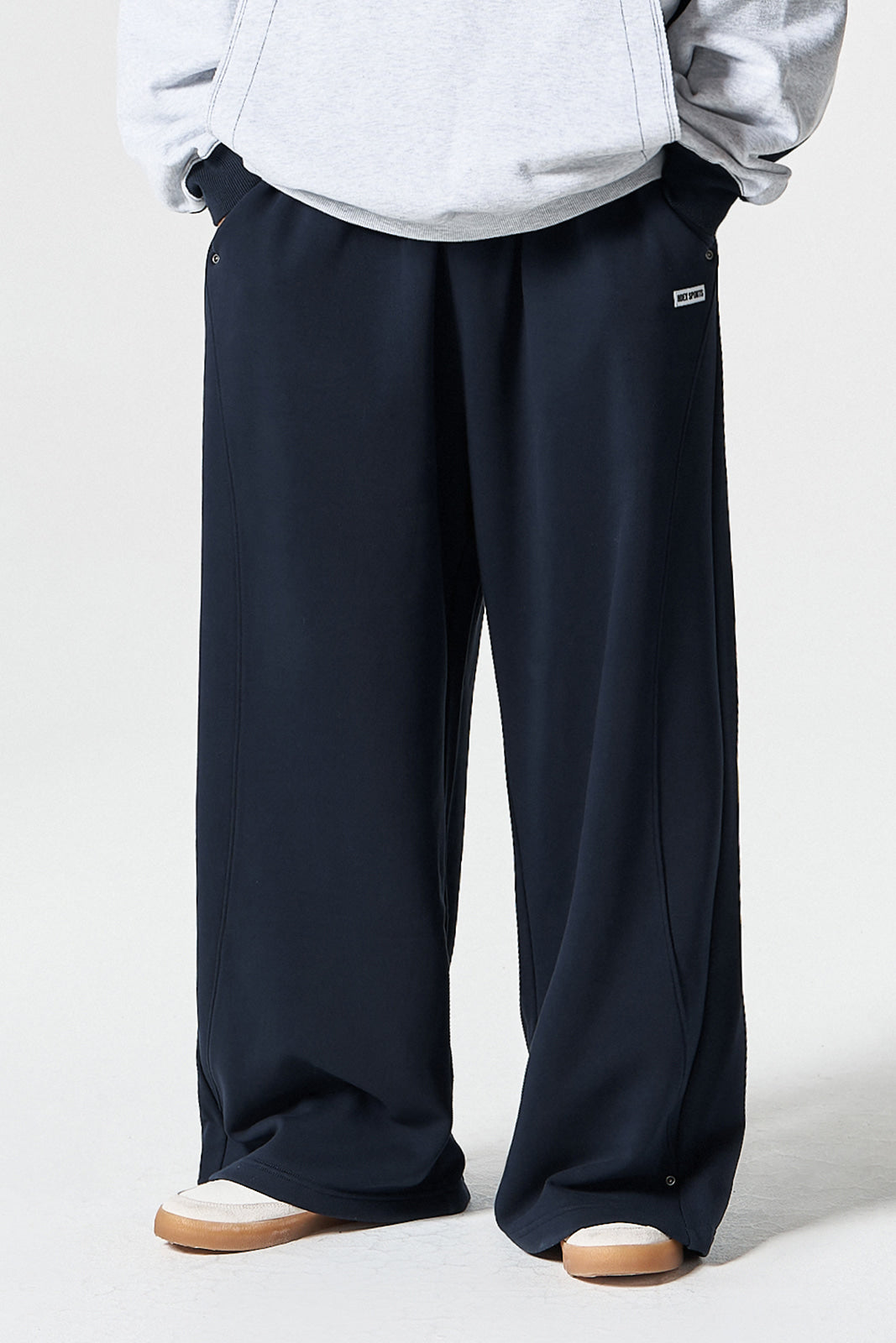 HDEX Celana Korea Olahraga Curve Rivet Sweat Pants Navy Pria Wanita Fitness