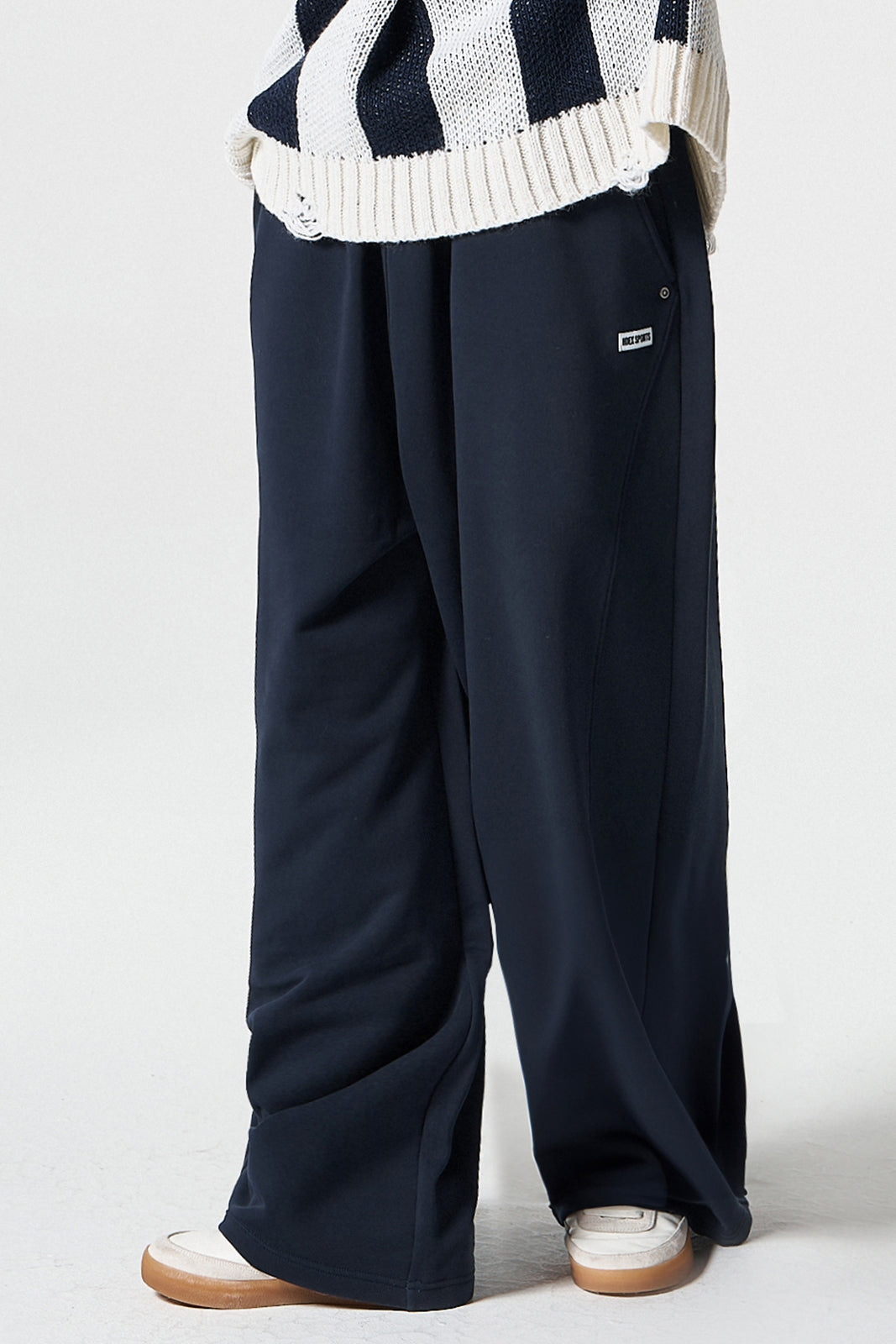 HDEX Celana Korea Olahraga Curve Rivet Sweat Pants Navy Pria Wanita Fitness