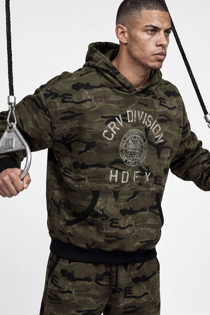 HDEX Jaket Hoodie Korea Olahraga Division Camo Giant Fit Hoodie Khaki Pria Fitness