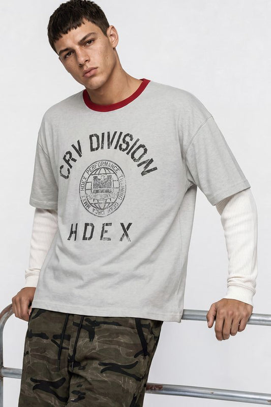 HDEX Baju Korea Olahraga Division Dirty Washed Short Sleeve Ash Cream Pria Fitness