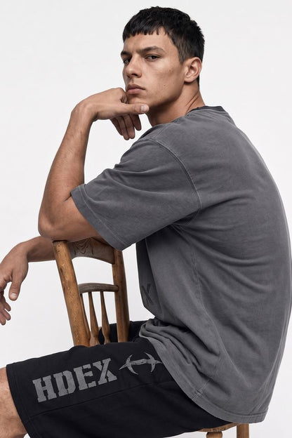 HDEX Baju Korea Olahraga Division Dirty Washed Short Sleeve Charcoal Pria Fitness
