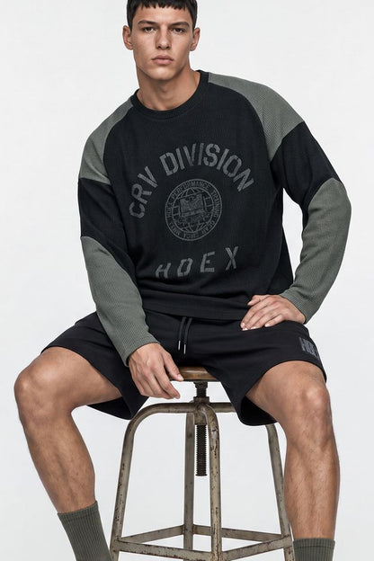HDEX Baju Korea Olahraga Division Waffle Curved Long Sleeve Black Pria Fitness
