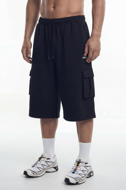 HDEX Celana Korea Olahraga EZ Cargo Bermuda Sweat Shorts Black Pria Fitness