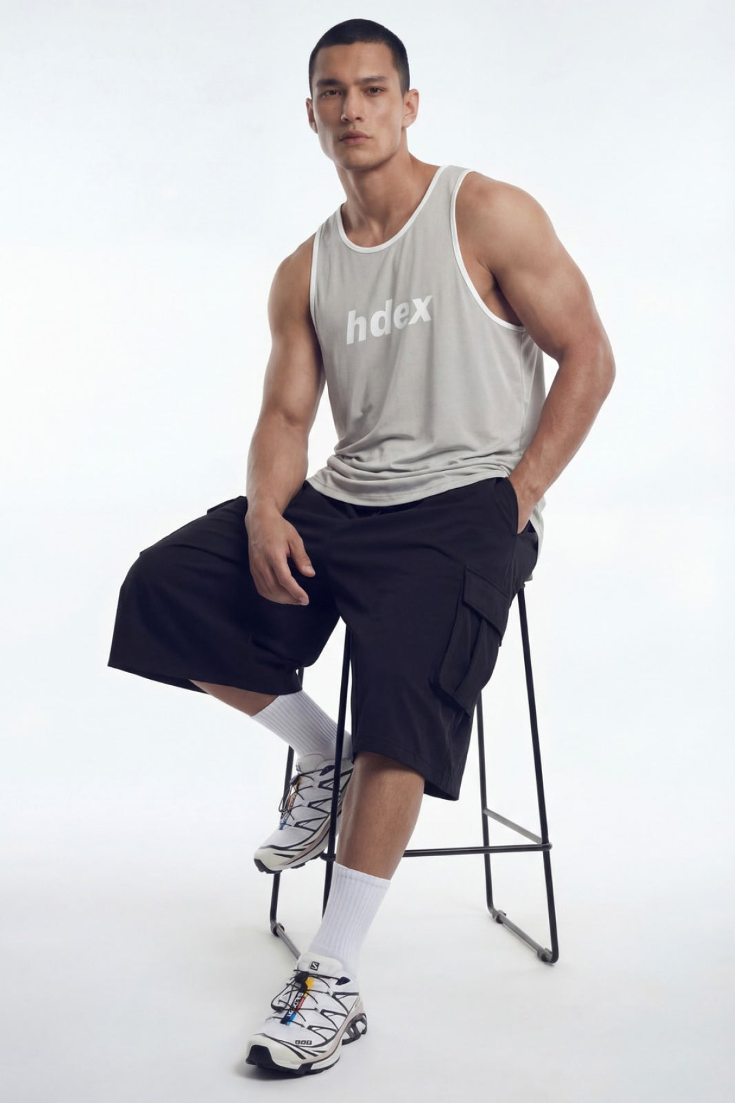 HDEX Celana Korea Olahraga EZ Cargo Bermuda Sweat Shorts Black Pria Fitness