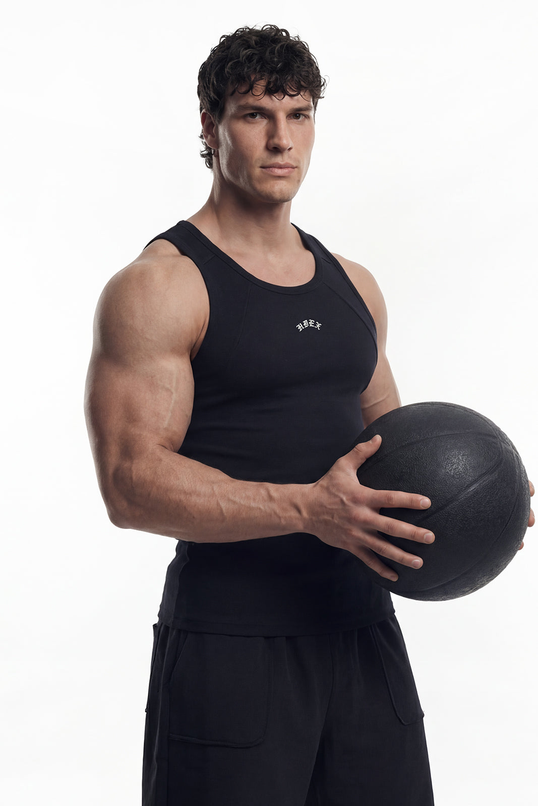 HDEX Baju Korea Olahraga Essential Cut Line Body Fit Tank Black Pria Fitness