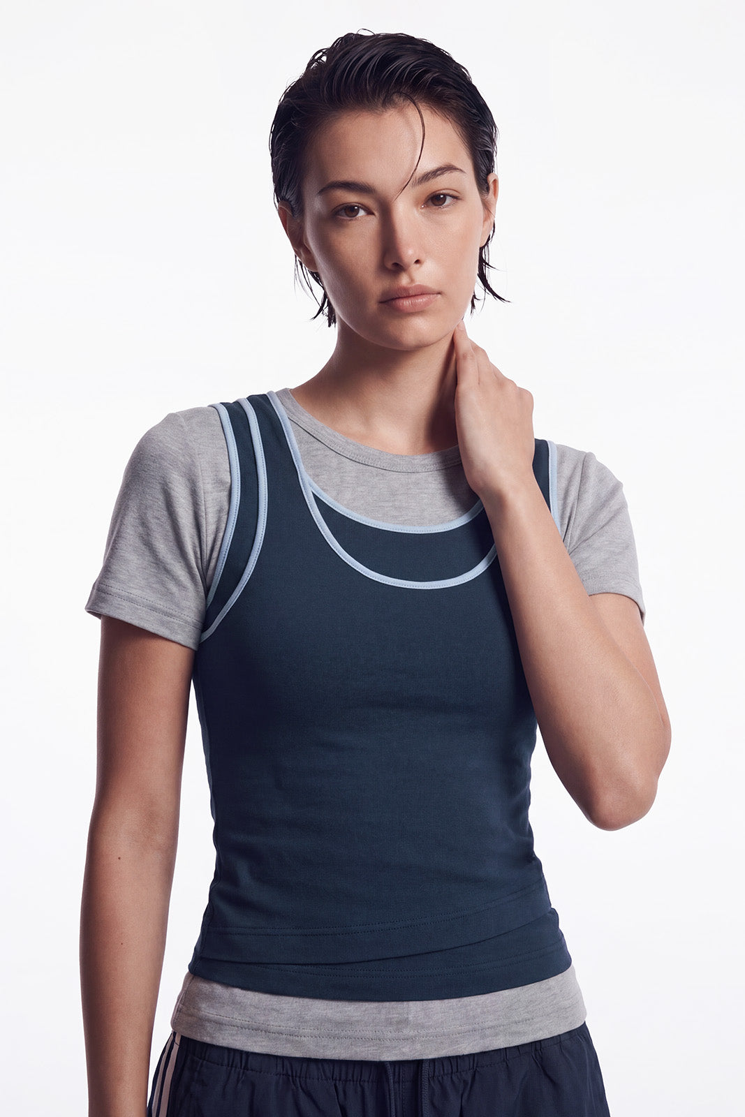 HDEX Baju Korea Olahraga Essential Double Layer Sleeveless W Navy Wanita Fitness