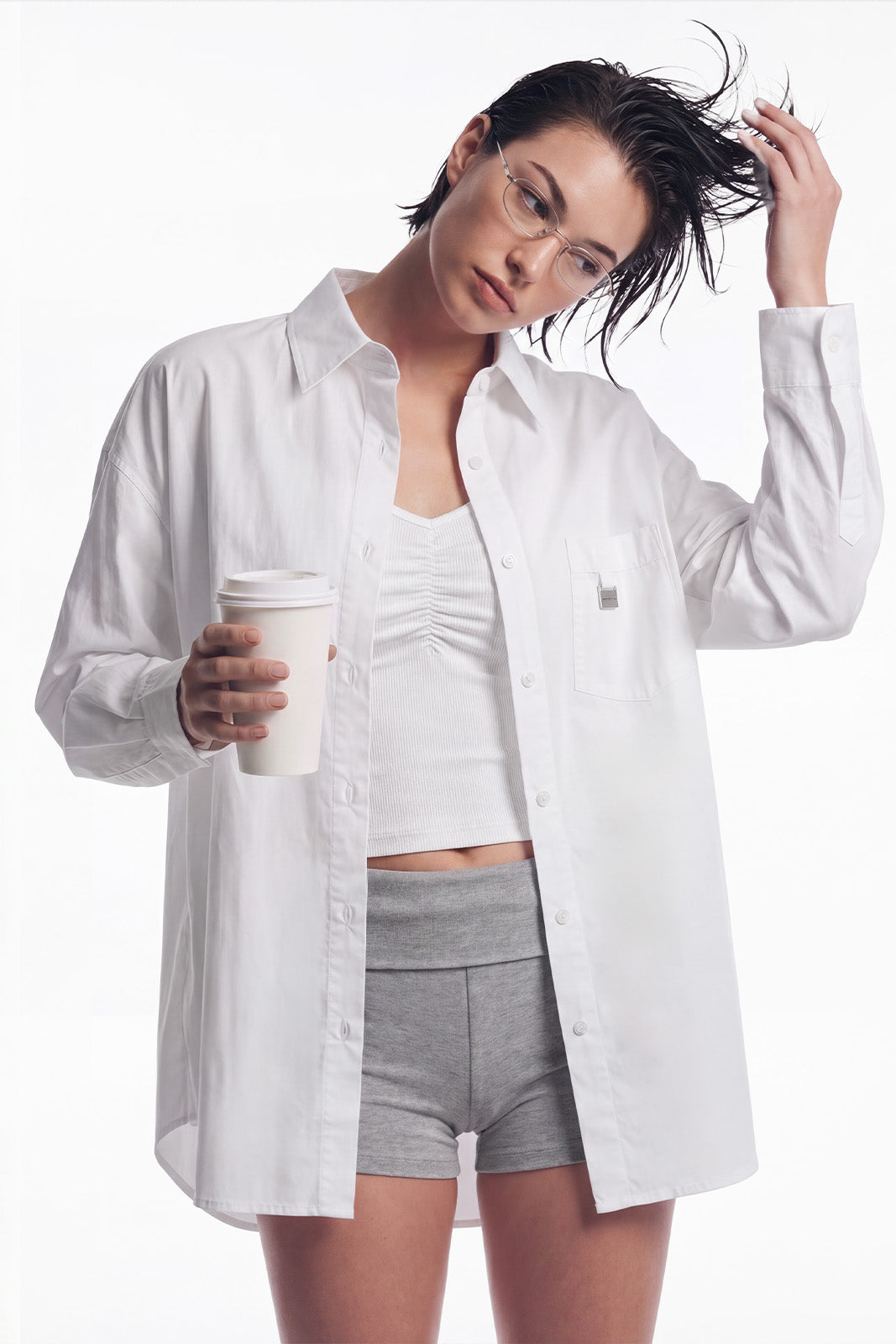 HDEX Baju Korea Olahraga Essential Overfit Cotton Shirt W White Wanita Fitness