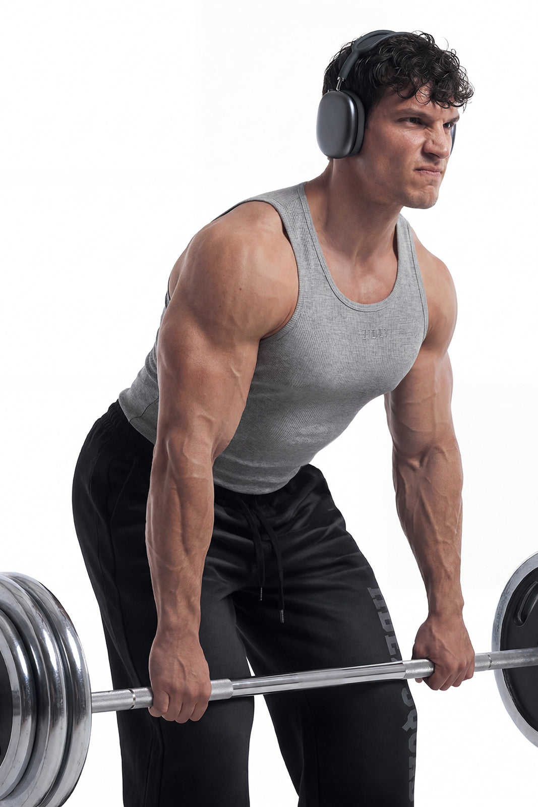 HDEX Baju Korea Olahraga Essential Ribbed Body Fit Tank Melange Gray Pria Fitness