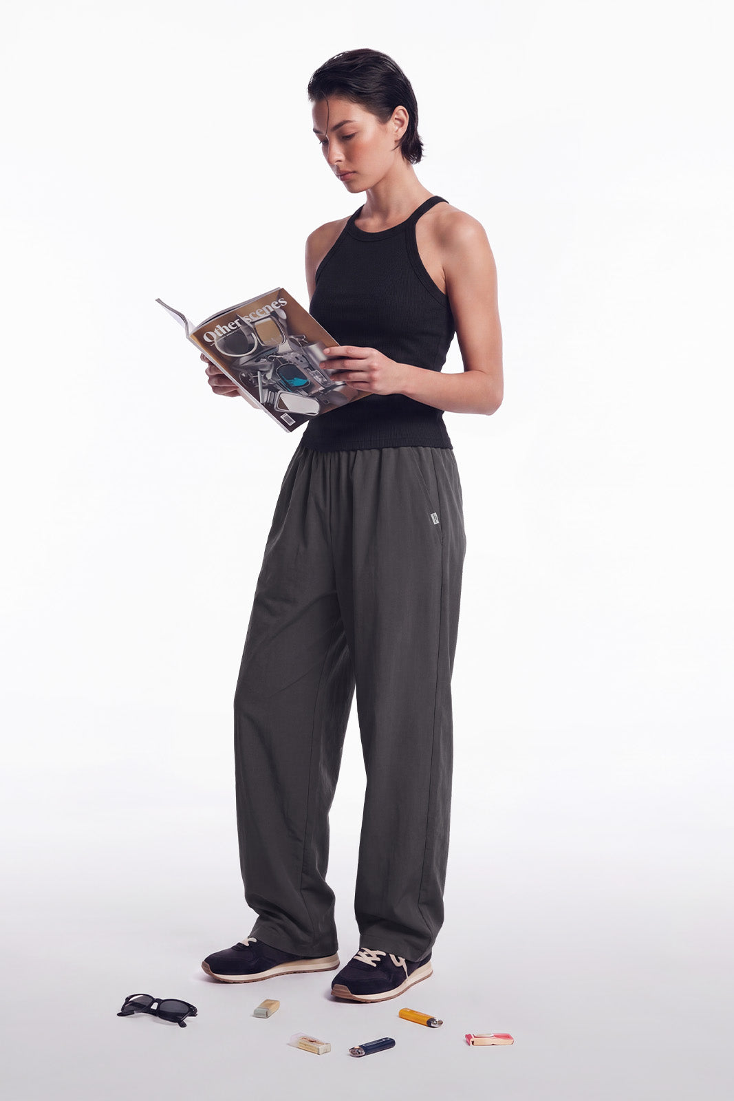 HDEX Celana Korea Olahraga Essential Stretch Nylon Pants W Charcoal Wanita Fitness