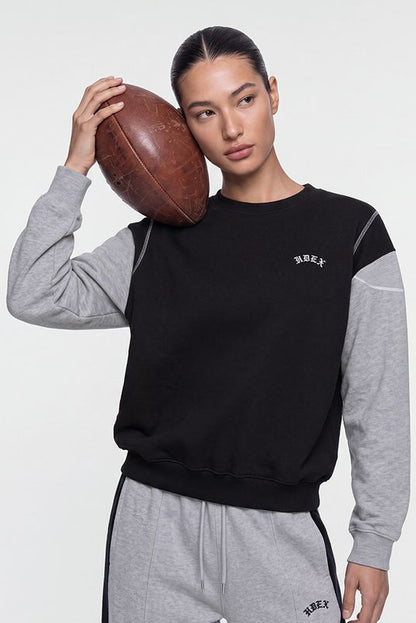 HDEX Baju Korea Olahraga Heroic Shoulder Combi Sweatshirt Black Pria Wanita Fitness