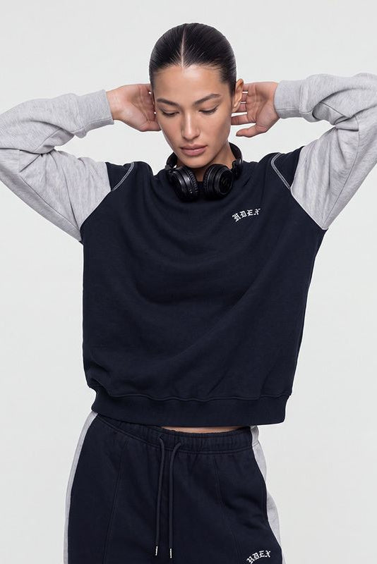 HDEX Baju Korea Olahraga Heroic Shoulder Combi Sweatshirt Navy Pria Wanita Fitness