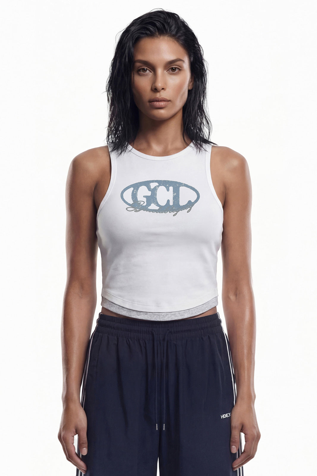 HDEX Baju Korea Olahraga Legacy Slim Fit Crop Tank Top White Wanita Fitness