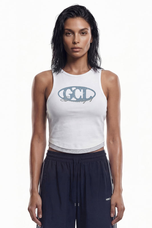 HDEX Baju Korea Olahraga Legacy Slim Fit Crop Tank Top White Wanita Fitness