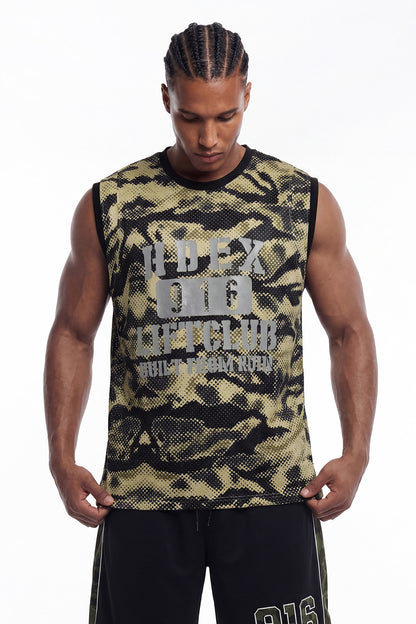 HDEX Baju Korea Olahraga Lift Camo Mesh Sleeveless Khaki Camo Pria Fitness