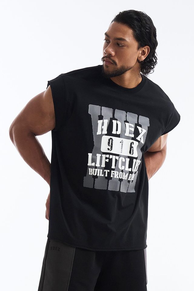 HDEX Baju Korea Olaharaga Lift Cap Damage Sleeveless Black Pria Fitness