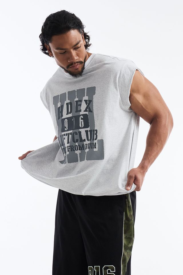 HDEX Baju Korea Olahraga Lift Cap Damage Sleeveless Melange White Pria Fitness