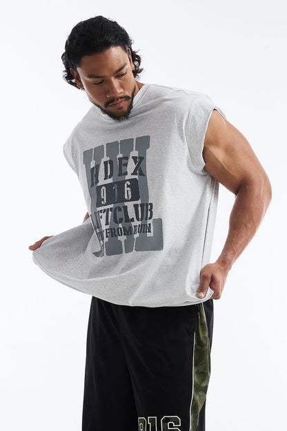 HDEX Baju Korea Olahraga Lift Cap Damage Sleeveless Melange White Pria Fitness