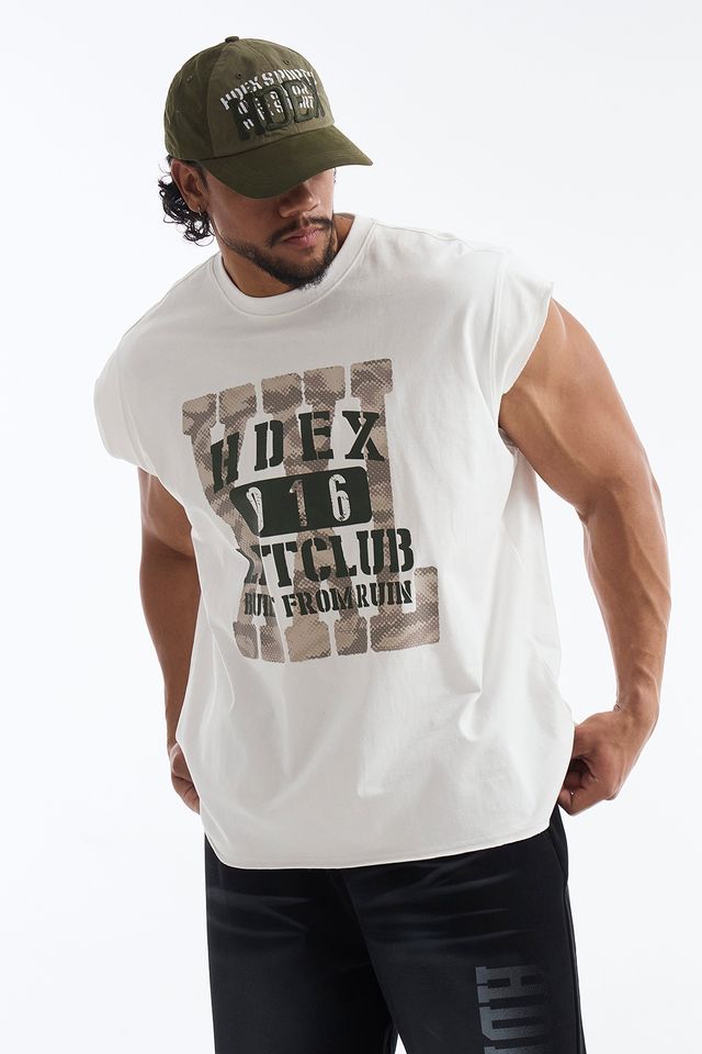 HDEX Baju Korea Olahraga Lift Cap Damage Sleeveless White Pria Fitness