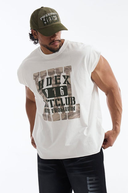 HDEX Baju Korea Olahraga Lift Cap Damage Sleeveless White Pria Fitness