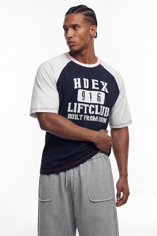 HDEX Baju Korea Olahraga Lift Stitch Raglan Short Sleeve Navy Pria Fitness