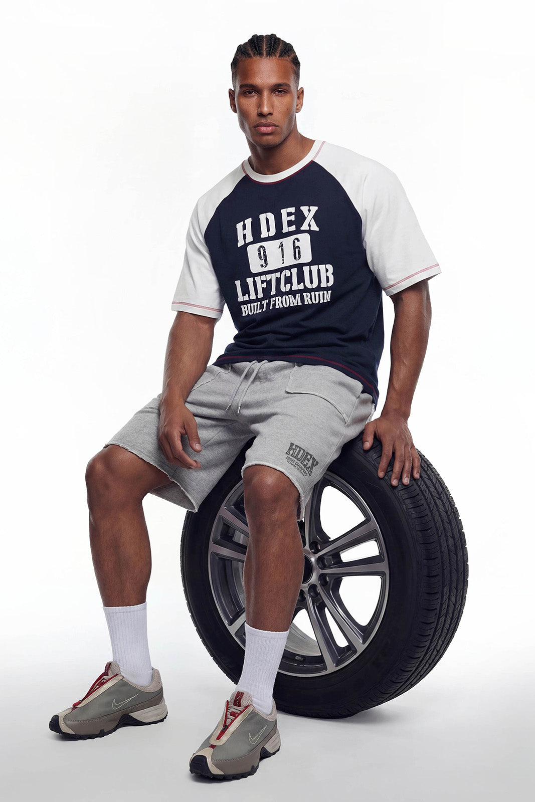 HDEX Baju Korea Olahraga Lift Stitch Raglan Short Sleeve Navy Pria Fitness