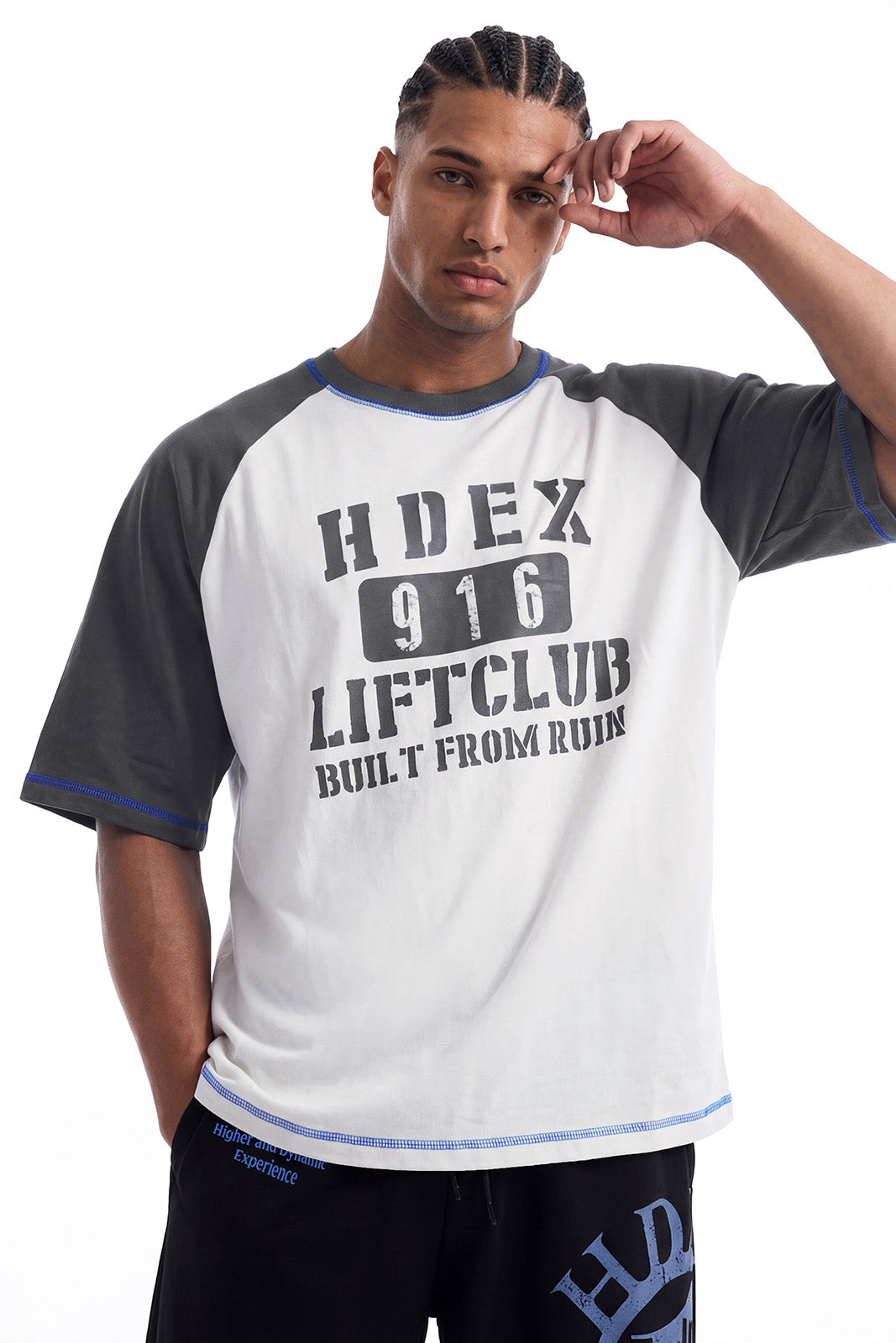 HDEX Baju Korea Olahraga Lift Stitch Raglan Short Sleeve White Pria Fitness