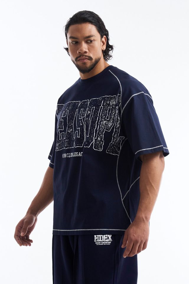 HDEX Baju Korea Olahraga Mega Wide Short Sleeve Navy Pria Fitness