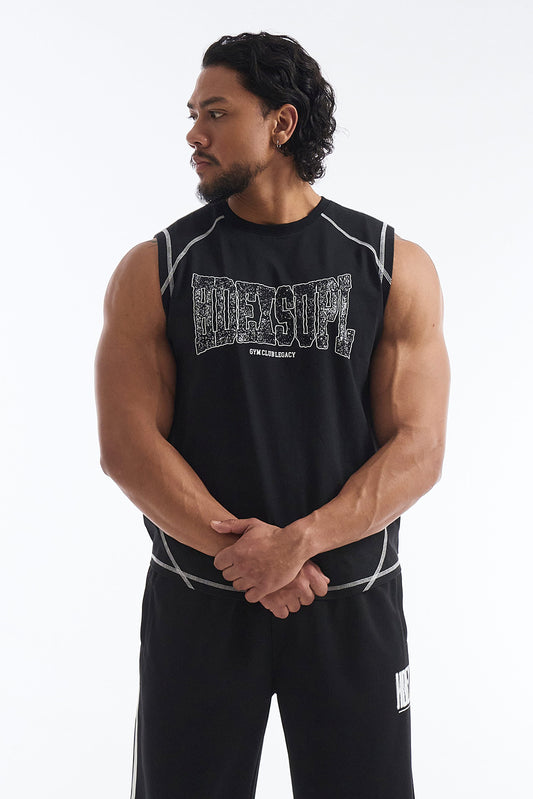 HDEX Baju Korea Olahraga Mega Wide Sleeveless Black Pria Fitness