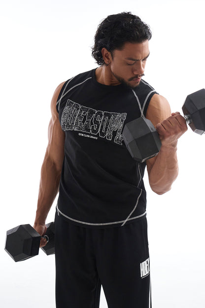 HDEX Baju Korea Olahraga Mega Wide Sleeveless Black Pria Fitness