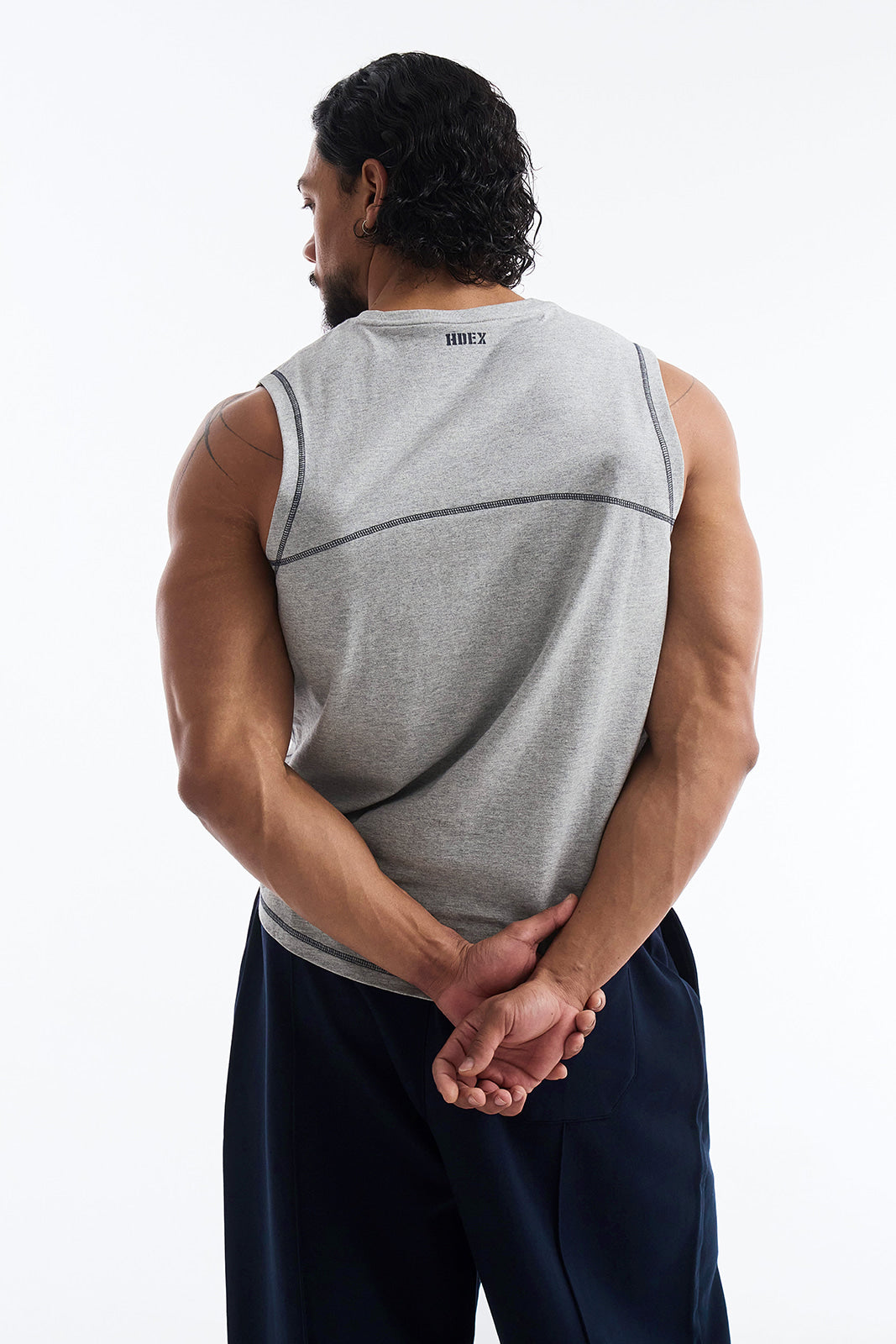 HDEX Baju Korea Olahraga Mega Wide Sleeveless Melange Gray Pria Fitness