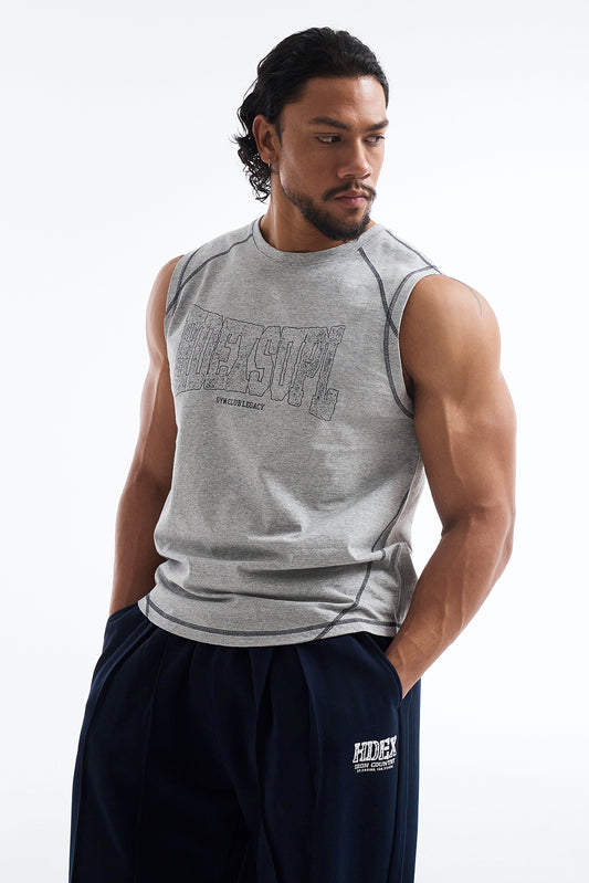 HDEX Baju Korea Olahraga Mega Wide Sleeveless Melange Gray Pria Fitness