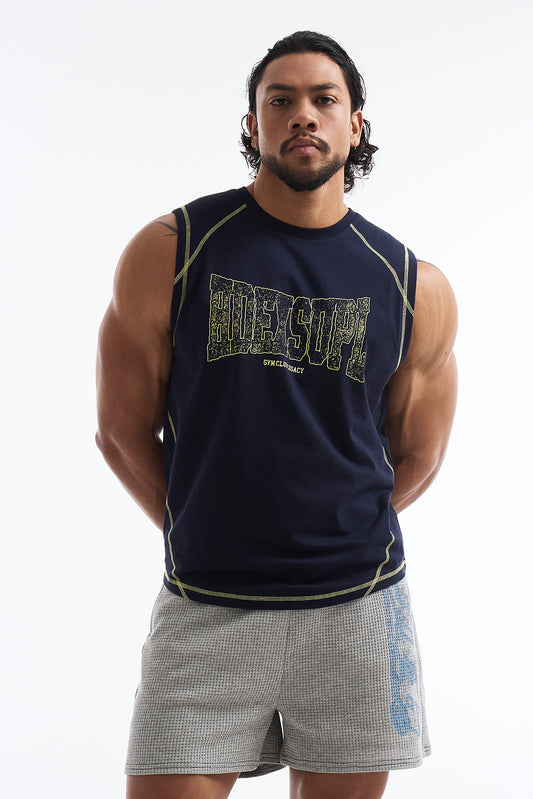 HDEX Baju Korea Olahraga Mega Wide Sleeveless Navy Pria Fitness