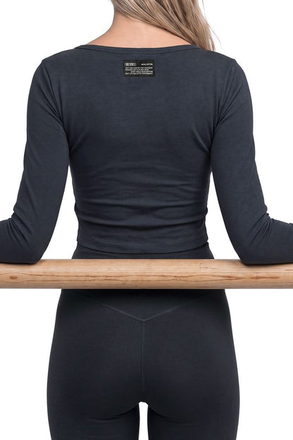 HDEX Baju Korea Olahraga Move Cotton Henley Neck Long Sleeve W Storm Navy Wanita Fitness