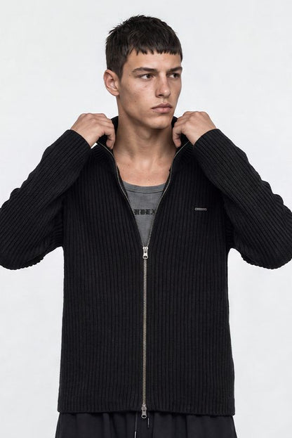 HDEX Baju Korea Olahraga Natural Body Fit Short-Cut Knit Zip-Up Black Pria Fitness