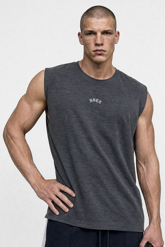 HDEX Baju Korea Olahraga Old Legacy Sorona Mesh Sleeveless Charcoal Pria Fitness