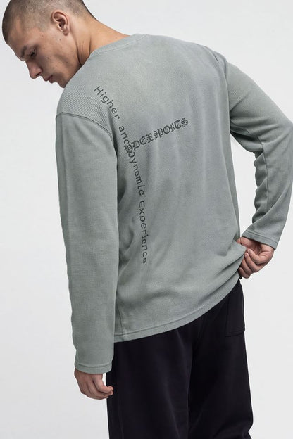 HDEX Baju Korea Olahraga Old Legacy Waffle Henley Neck Long Sleeve Gray Pria Fitness