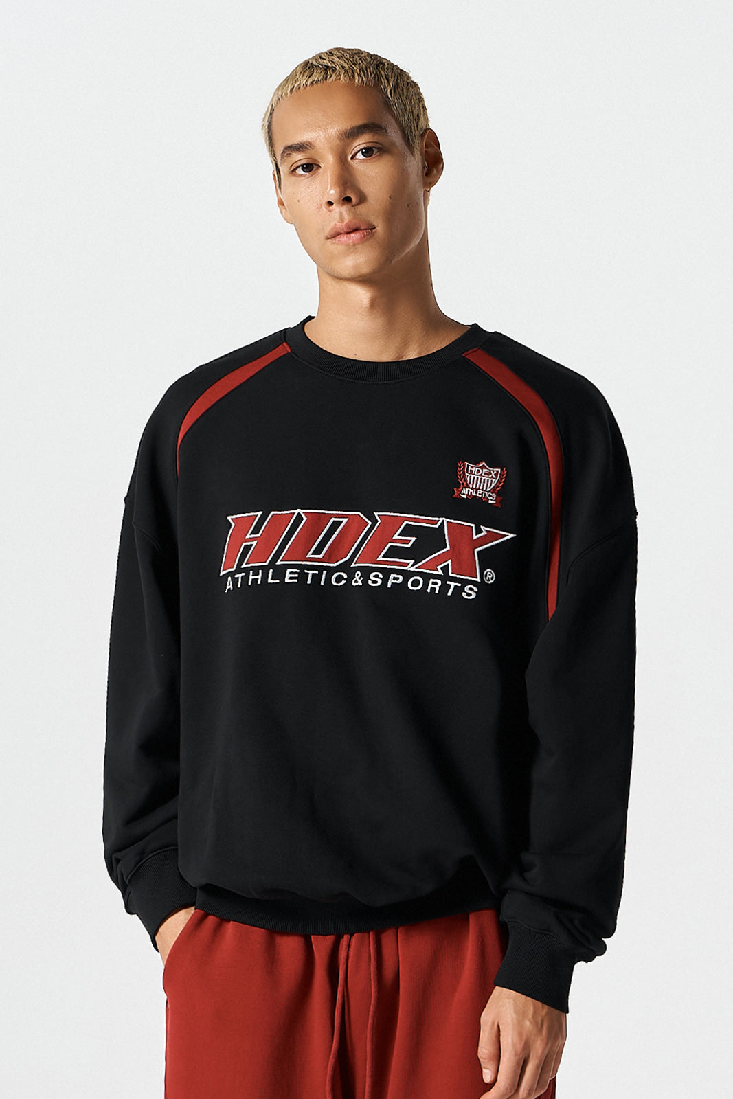 HDEX Origin Baju Korea Olahraga Color Block Sweat Shirt Black Pria Fitness