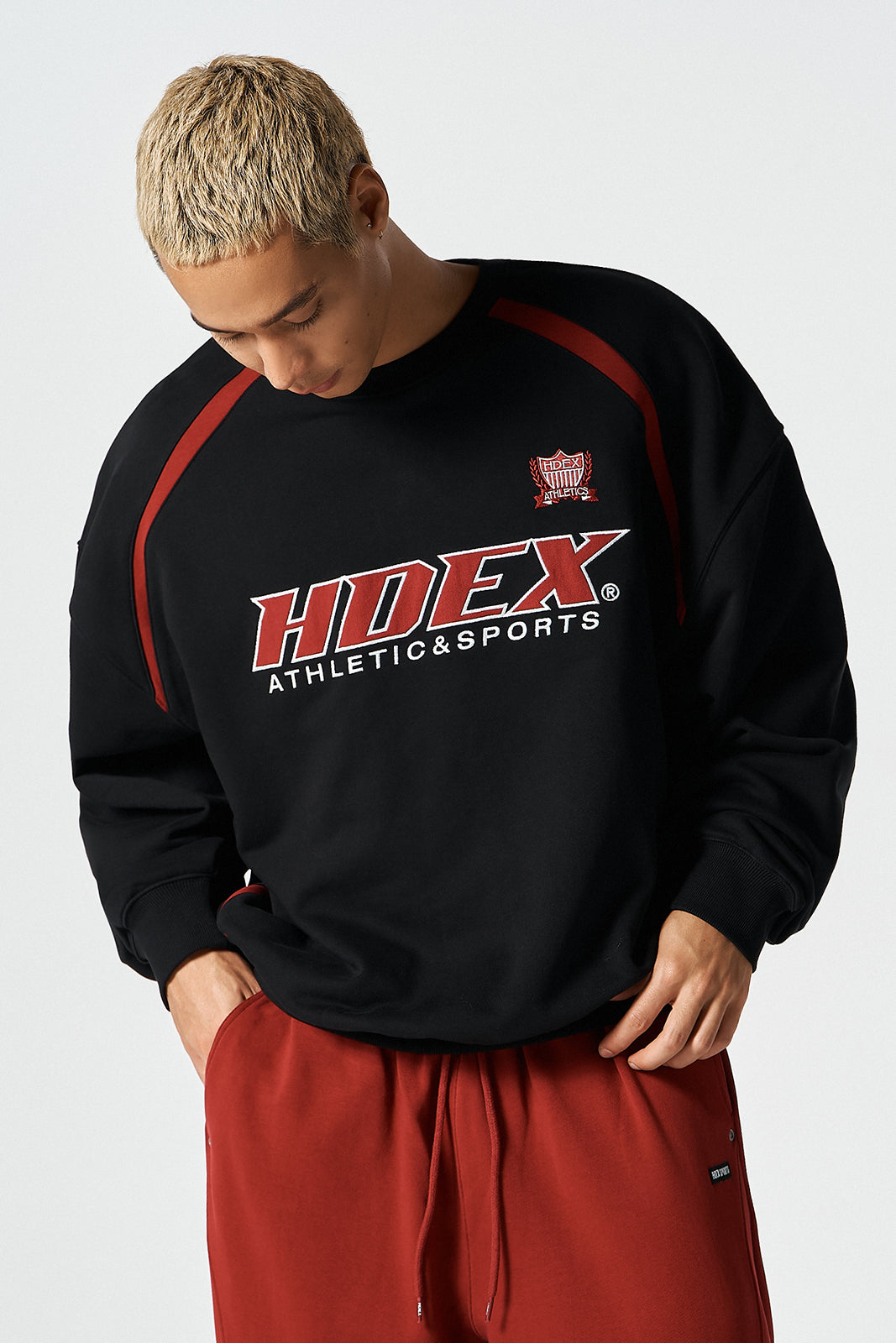 HDEX Origin Baju Korea Olahraga Color Block Sweat Shirt Black Pria Fitness