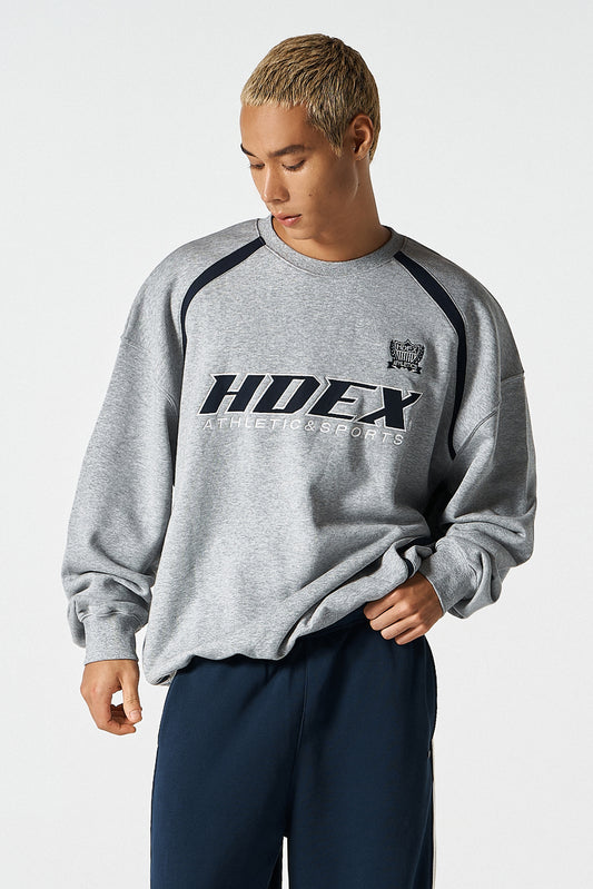 HDEX Baju Korea Olahraga Origin Color Block Sweat Shirt Melange Gray Pria Fitness