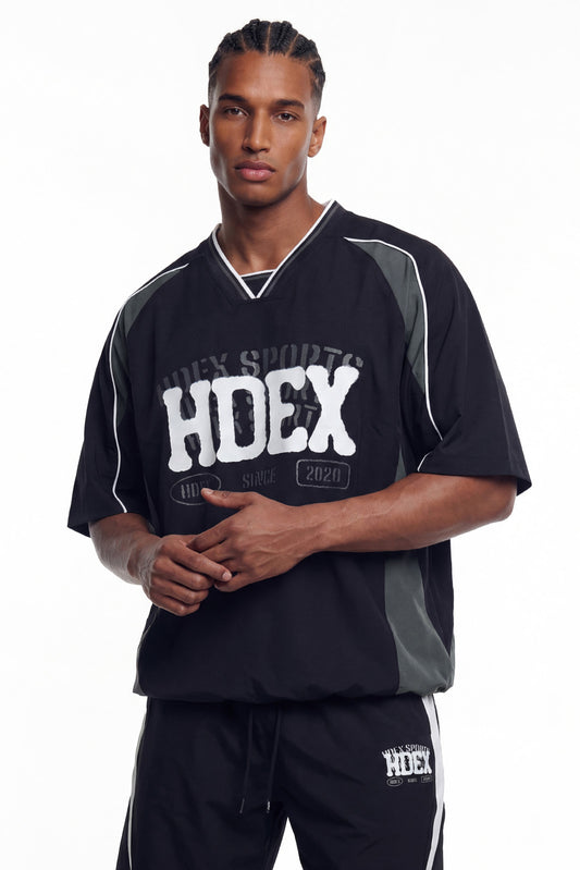 HDEX Baju Korea Olahraga Reverse Double Layer Half Jersey Short Sleeve Black Pria Fitness