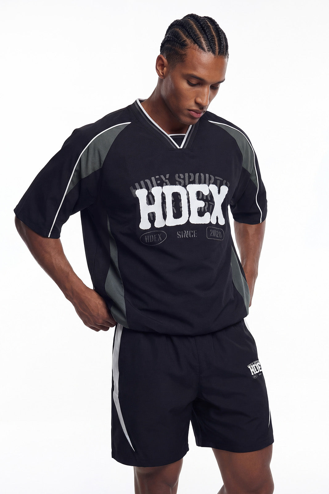HDEX Baju Korea Olahraga Reverse Double Layer Half Jersey Short Sleeve Black Pria Fitness