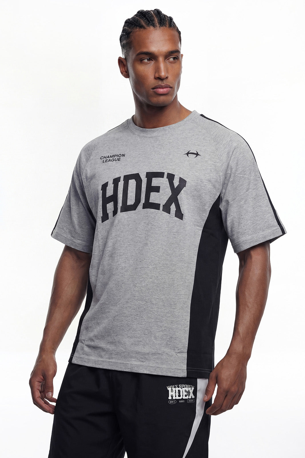 HDEX Baju Korea Olahraga Side Color Block Short Sleeve Melange Gray Pria Fitness