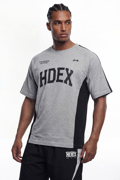 HDEX Baju Korea Olahraga Side Color Block Short Sleeve Melange Gray Pria Fitness