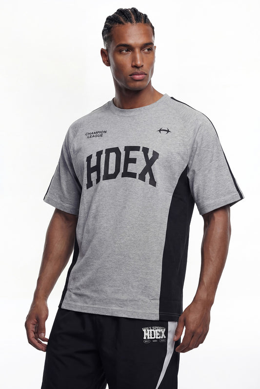 HDEX Baju Korea Olahraga Side Color Block Short Sleeve Melange Gray Pria Fitness