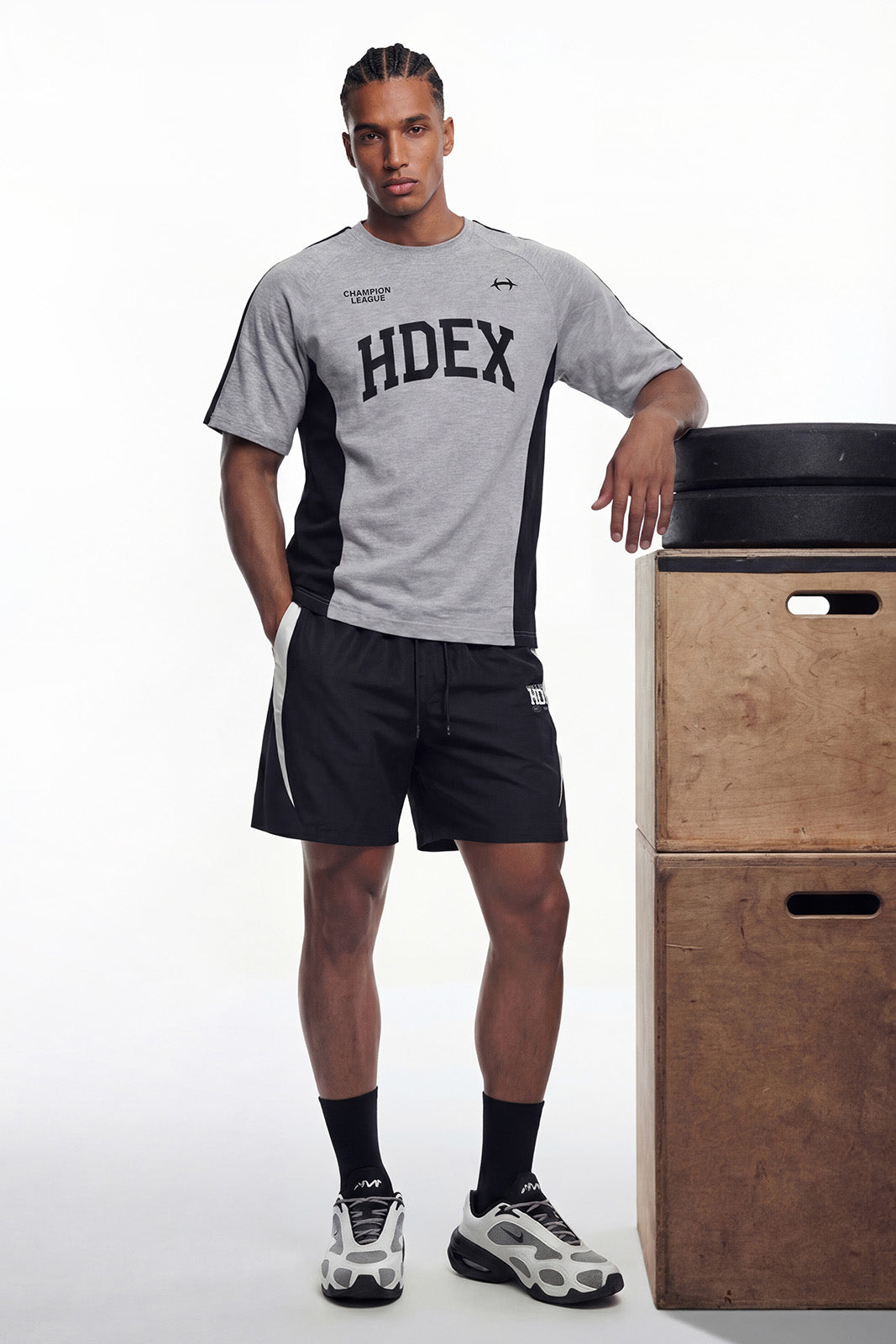 HDEX Baju Korea Olahraga Side Color Block Short Sleeve Melange Gray Pria Fitness