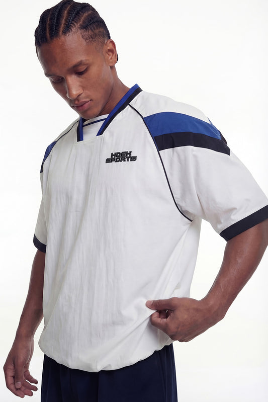 HDEX Baju Korea Olahraga Sporty Color Block Half Jersey Short Sleeve White Pria Fitness