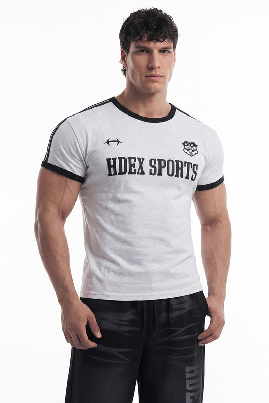 HDEX Baju Korea Olahraga Sporty Ringer Muscle Fit Short Sleeve Melange White Pria Fitness